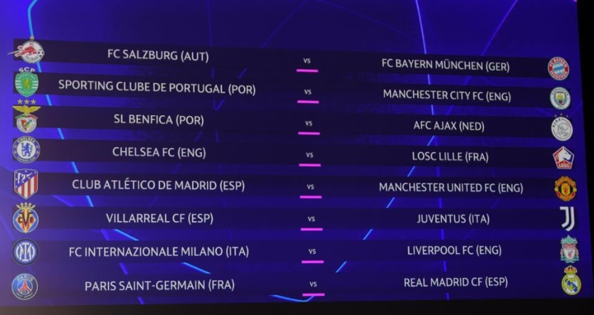 Estes são os confrontos das quartas de final da Champions League 2021/22